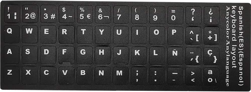 Keyboard Stickers, White Letters with Black Background, for all Laptops Desktop Computer's Keyboard (Spanish_Black)