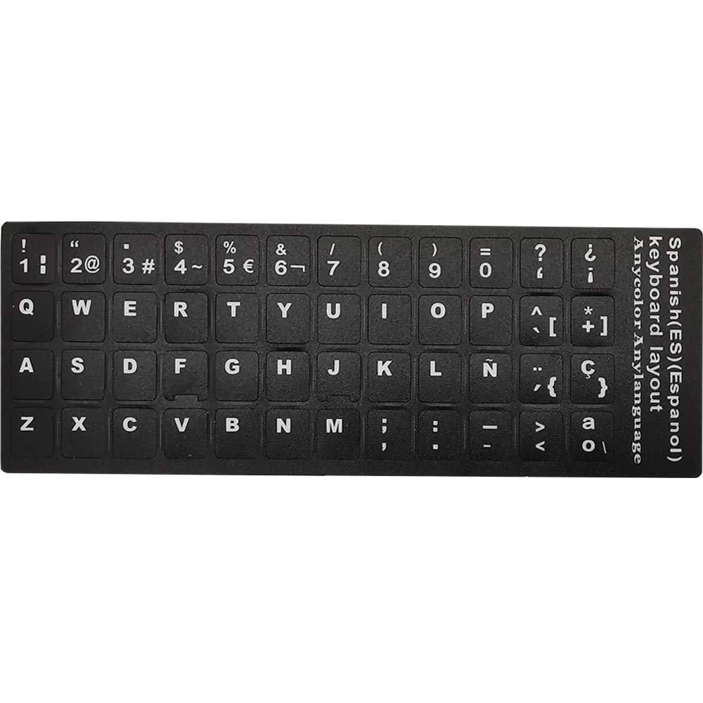 Keyboard Stickers, White Letters with Black Background, for all Laptops Desktop Computer's Keyboard (Spanish_Black)
