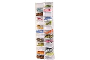 Over the Door Sweatshirt Organizer Hanging Clear Door Shoe Organizer w/26 Pocket Foldable Heavy Duty