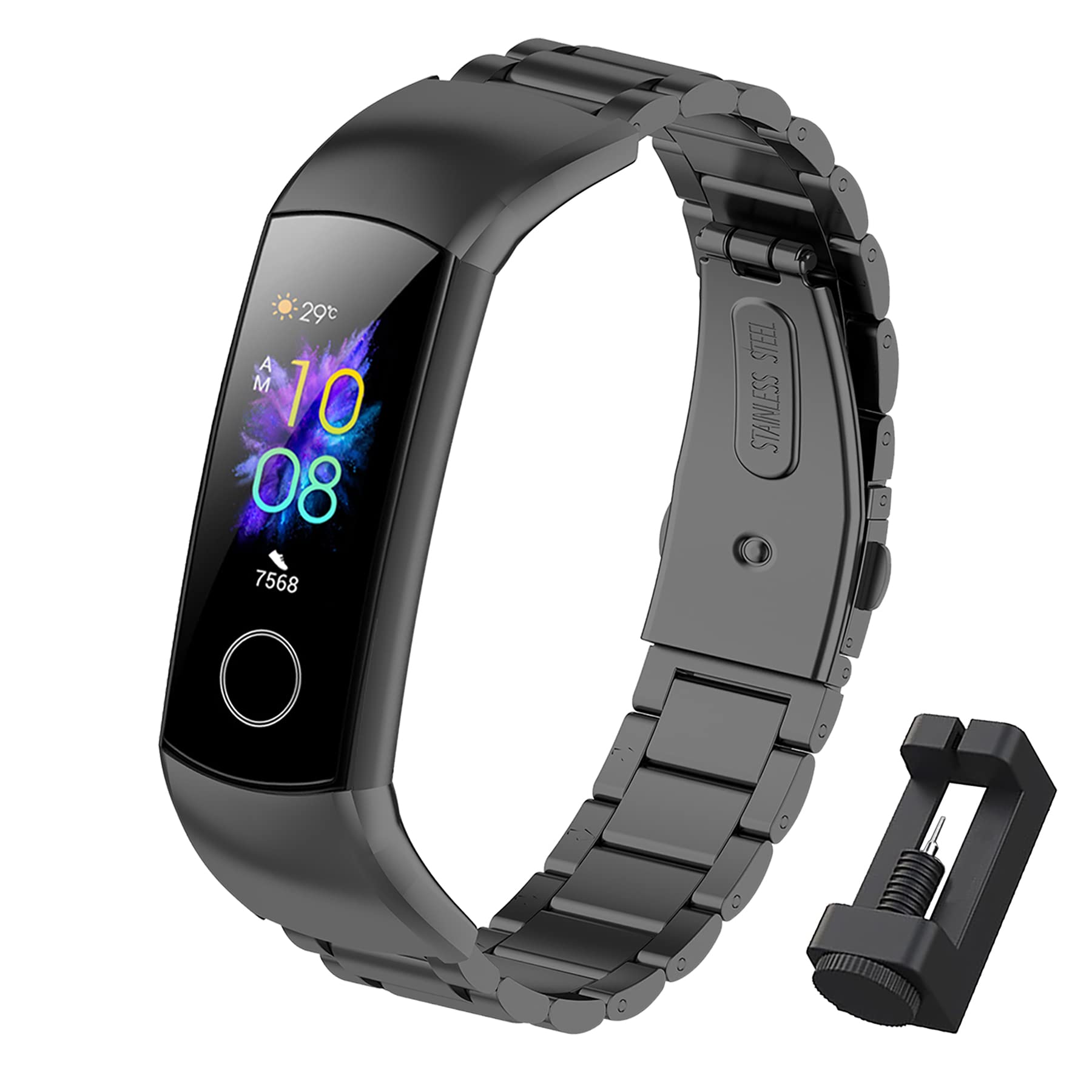 BDIG Bracelet Compatible for Honor Band 5/4, Stainless Steel Metal Wrist Strap, WatchBand Accessories for Honor Band 5/4, Black, 13mm x 185mm