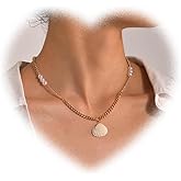 Crymystal Bohemian Shell Pendant Necklace Pearl Choker Necklace Gold Seashell Chain Necklace Pearl Beaded Necklace Chain Jewelry for Women and Girls Beach Resort Style Gifts