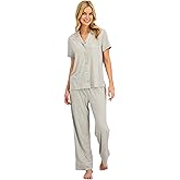 Jessica Simpson Women’s Button Down Pajama Set with Notch Collar & Short Sleeves, 2 Piece Sleepwear & Loungewear, Relaxed Fit