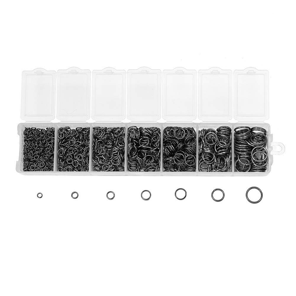1370pcs Assorted 7 Sizes 3mm-10mm Round Open Jump Ring Split Rings Jewellery Findings Connector for Earring Bracelet Necklace Keychain Accessories (Gun Black)