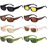 Matcheck 8 Pack Retro Rectangle Sunglasses Women Girls Square Eyewear Classic Mixed Color Narrow Frame Fashion Glasses