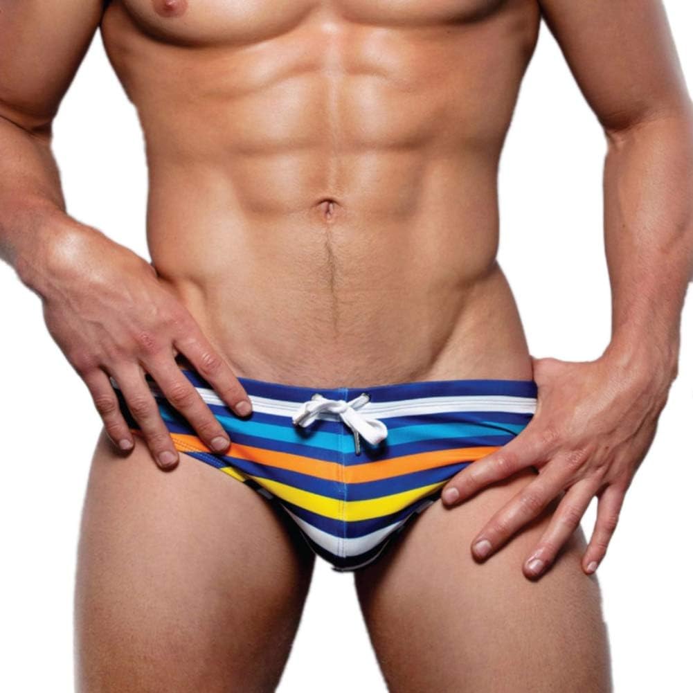 Mens Sexy Striped Swimwear Swim Trunk Bikini Briefs Summer Beachwear Underwear Water Shorts Panties