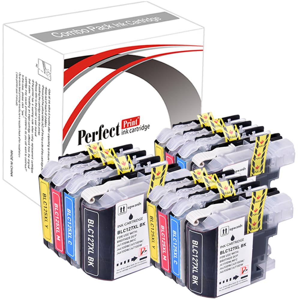 PerfectPrint Compatible Ink Cartridge Replacement for Brother MFC-J4110 DW J4410 DW J4510 DW J4610 DW J4610 DW LC127 LC125 (Black/Cyan/Magenta/Yellow, 12-pack)