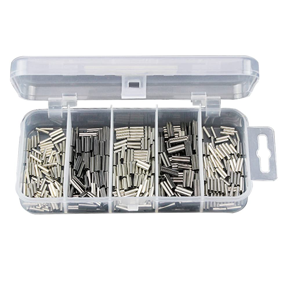 ANCLLO 500pcs Single and Double Barrel Crimp Sleeves Kit, Copper Barrel Crimp Sleeves Copper Tube, Fishing Line Leader Rigging Tackle, Wire Rope Tube Connector Kit for Leader Rigging