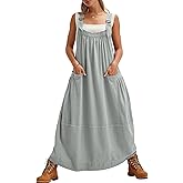 chouyatou Women's Cargo Overall Dress Sleeveless Adjustable Strap Safari Maxi Jumper Dress with Pockets