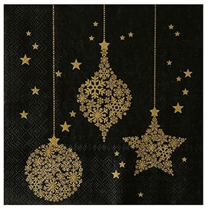 20 Pezzi Tovaglioli Di Carta Con Fiocchi Di Neve Nero Oro