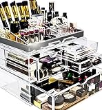 Sorbus Acrylic Cosmetic Makeup and Jewelry Storage Case Display with Silver Trim - Spacious Design - Great for Bathroom, Dresser, Vanity and Countertop (Silver Set 1)