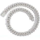 OLVLUS 14mm Iced Out Cuban Link Chain 18K White Gold Plated Diamond Chain Necklace Bling 5A+ Cubic Zirconia Thick Cuban Link Choker Chain Luxury Hip Hop Jewelry for Men and Women