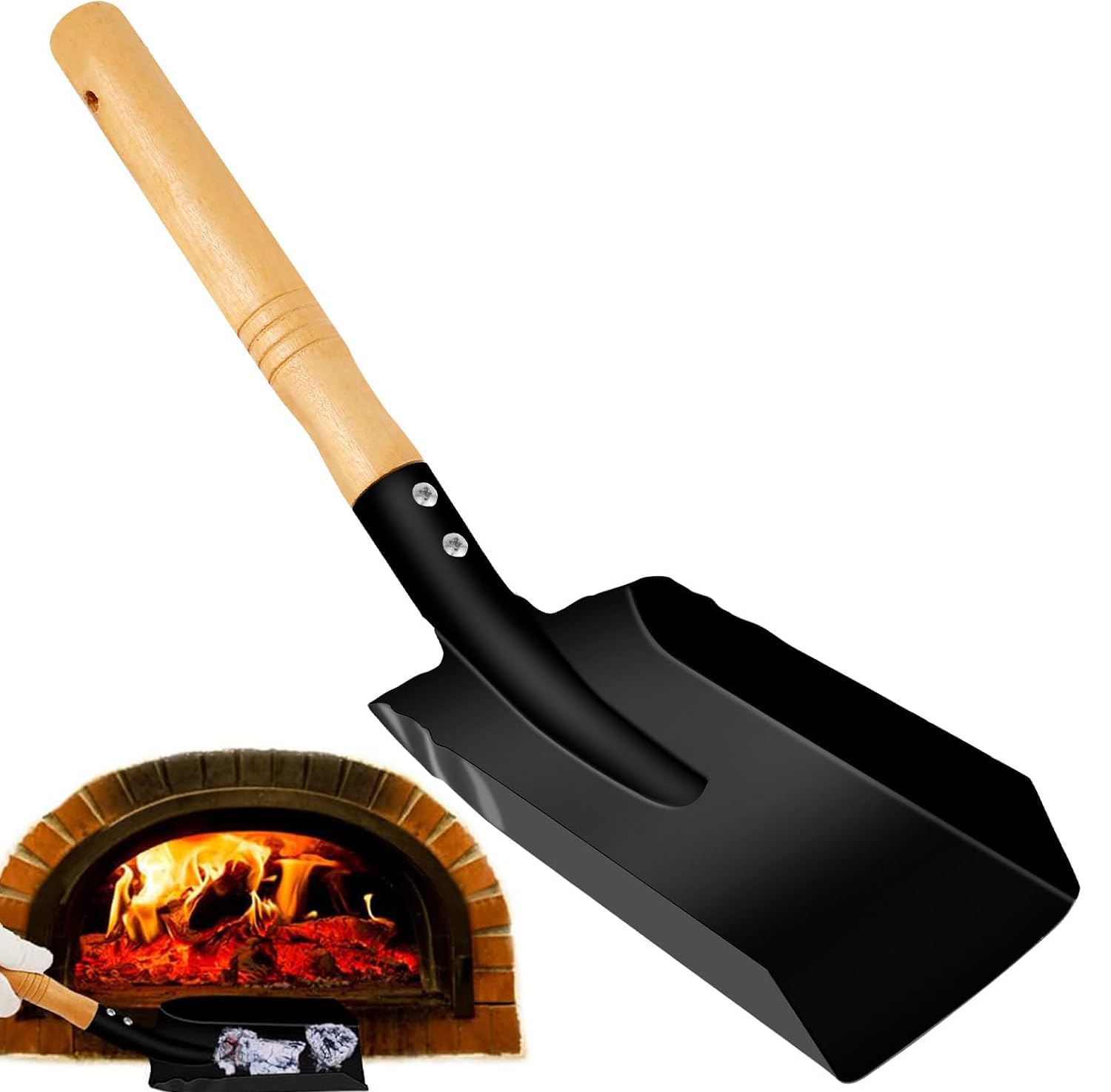 Heavy-Duty MINI Metal Coal Shovel – Durable Steel Scoop with Comfortable Wooden Handle for Fireplace, Stove, Ash, Garden Wastes and Outdoor Use 37cm x 10cm (Small)