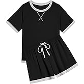 Ekouaer Pajamas for Women Short Sleeve Pjs Sets Crewneck Striped Tops and Shorts 2 Piece Lounge Sets with Pockets S-XXL