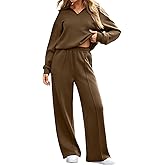 Aleumdr Womens 2 Piece Outfits Fall Lounge Set Sweatsuit Long Sleeve Tops Wide Leg Pants with Pockets Travel Outfit