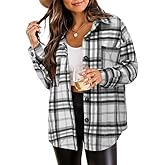 Women's Brushed Plaid Shirts Long Sleeve Flannel Lapel Button Down Cardigan Boyfriend Shacket Jacket Coats