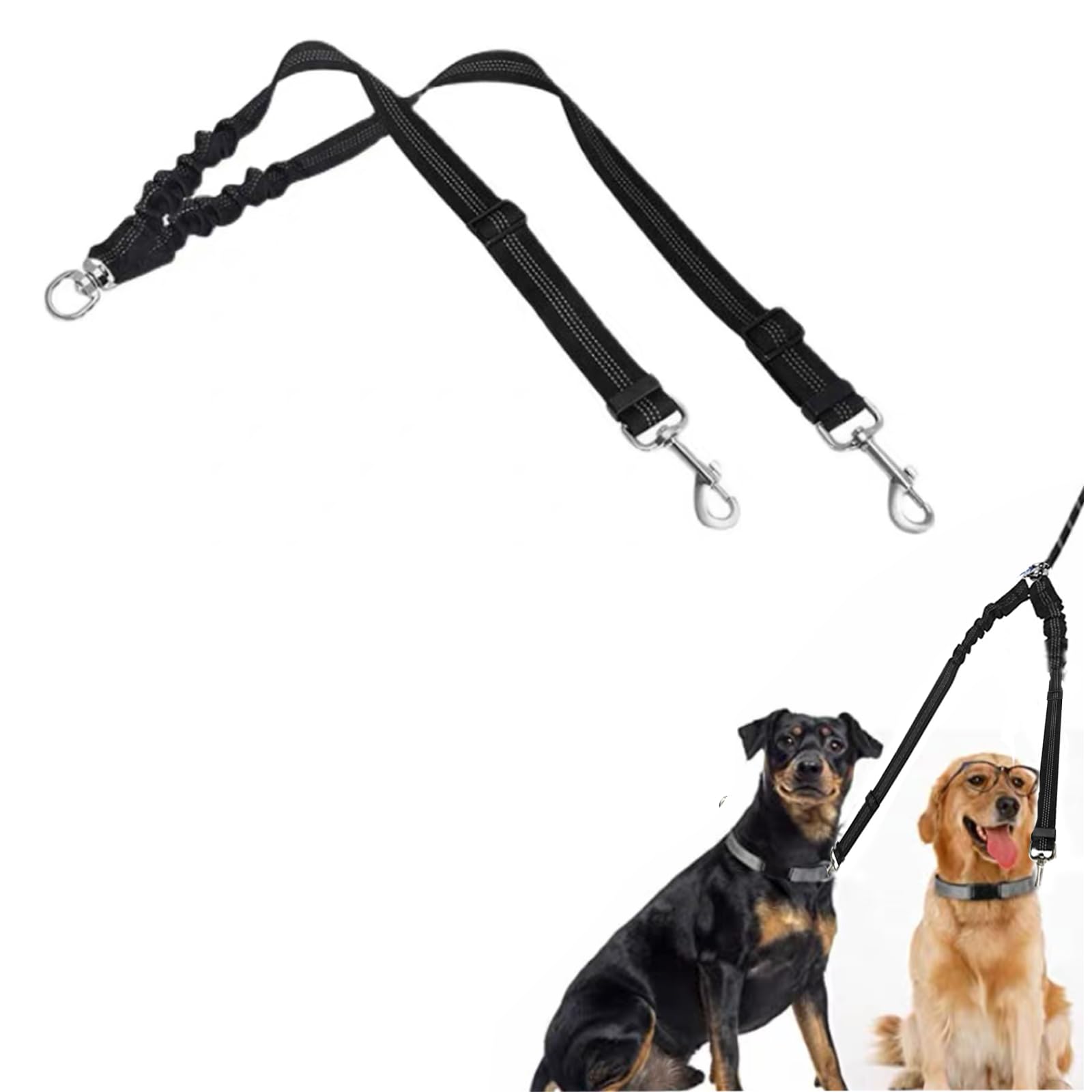 LIANRISES Double Dog Lead For Walking 2 Dogs No Tangle Double Ended Lead for Dogs Double Clip Lead for Dogs Dual Dog Lead No Tangle 360° Swivel Reflective Dual Leash Double Lead For 2 Dogs