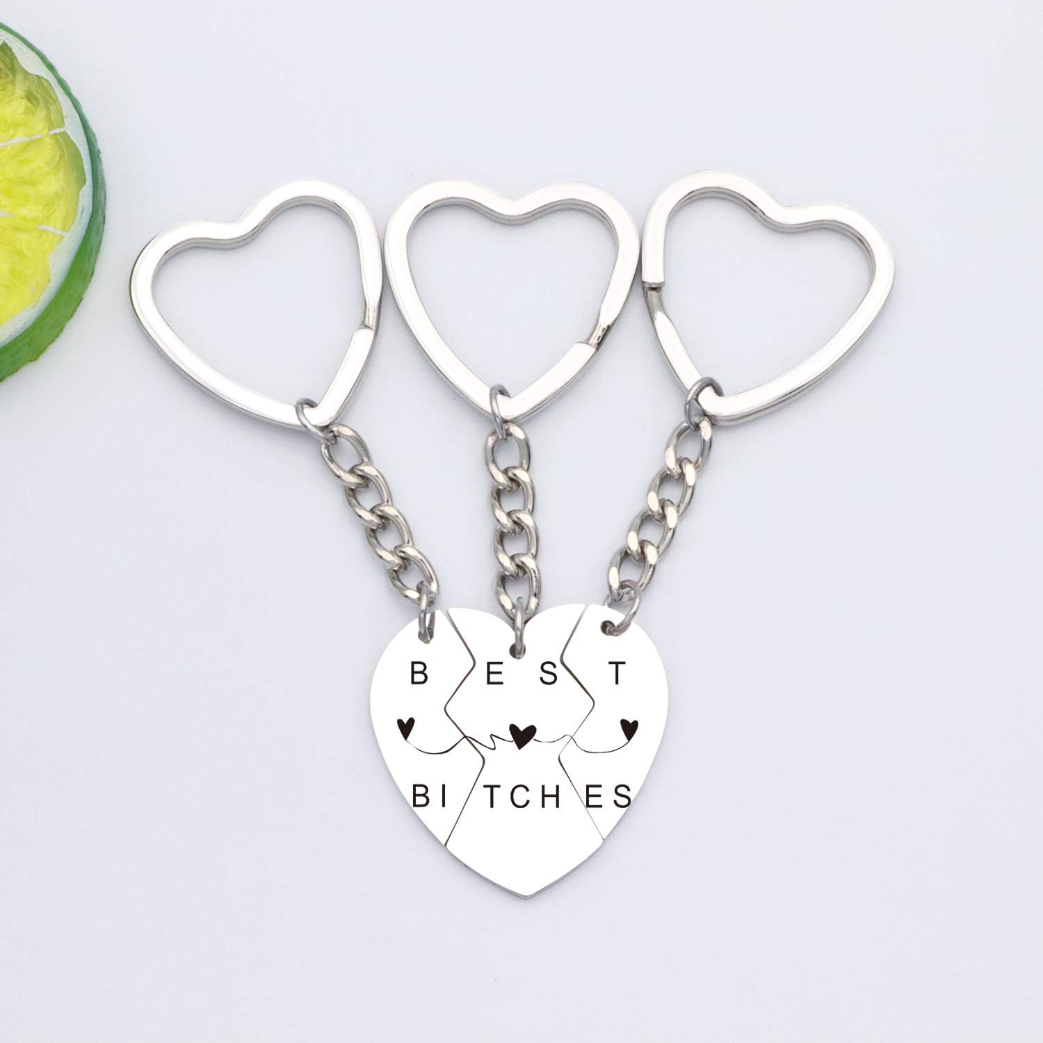 HULALA 3 PCS Best Friends Keyrings For Women Puzzle Heart Pendant Engraved Keychain Friendship Gifts For Leaving Long Distance (BEST BITCHES) - Image 3