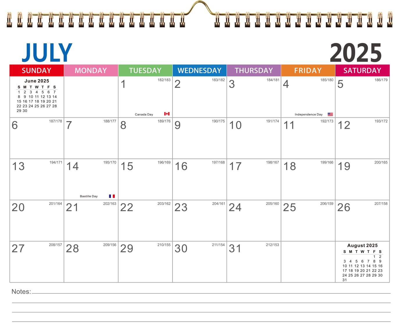 2025 Calendar, Wall Calendar from July 2025-December 2026, 18 Months, Family Weekly Planner Twin-Wire Binding, Hanging Calendar for Planning (Mixcolor)