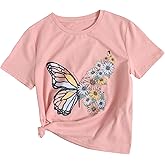 OYOANGLE Girl's Cute Graphic Casual Round Neck Short Sleeve Tee Shirt Tops