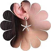 Andelaisi Boho Crystal Starfish Dangle Earrings Vintage CZ Starfish Earrings Gold Large Starfish Stud Earrings Personalized Sparkly Starfish Ocean Earrings Jewelry for Women