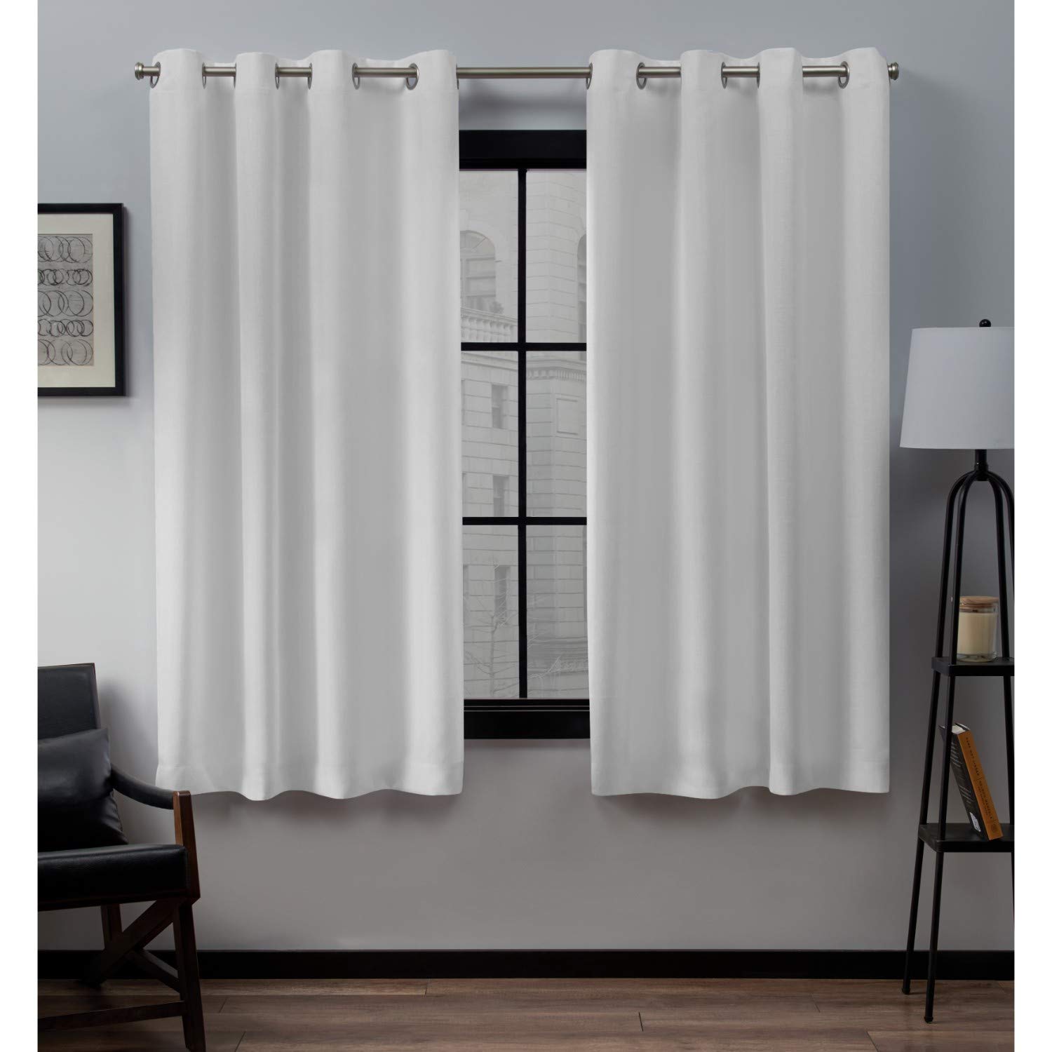 Exclusive Home Curtains Loha Linen Grommet Top Curtain Panel Pair, 54x63, Winter White