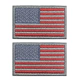 2 pieces Tactical USA Flag Patch -Subdued Silver- American Flag Embroidered Red Border US United States of America Military Uniform Emblem Patches