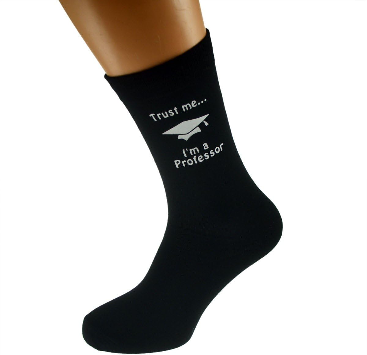 Trust me I'm a Professor & Mortar Board Hat Image Design Mens Black Cotton Rich Socks