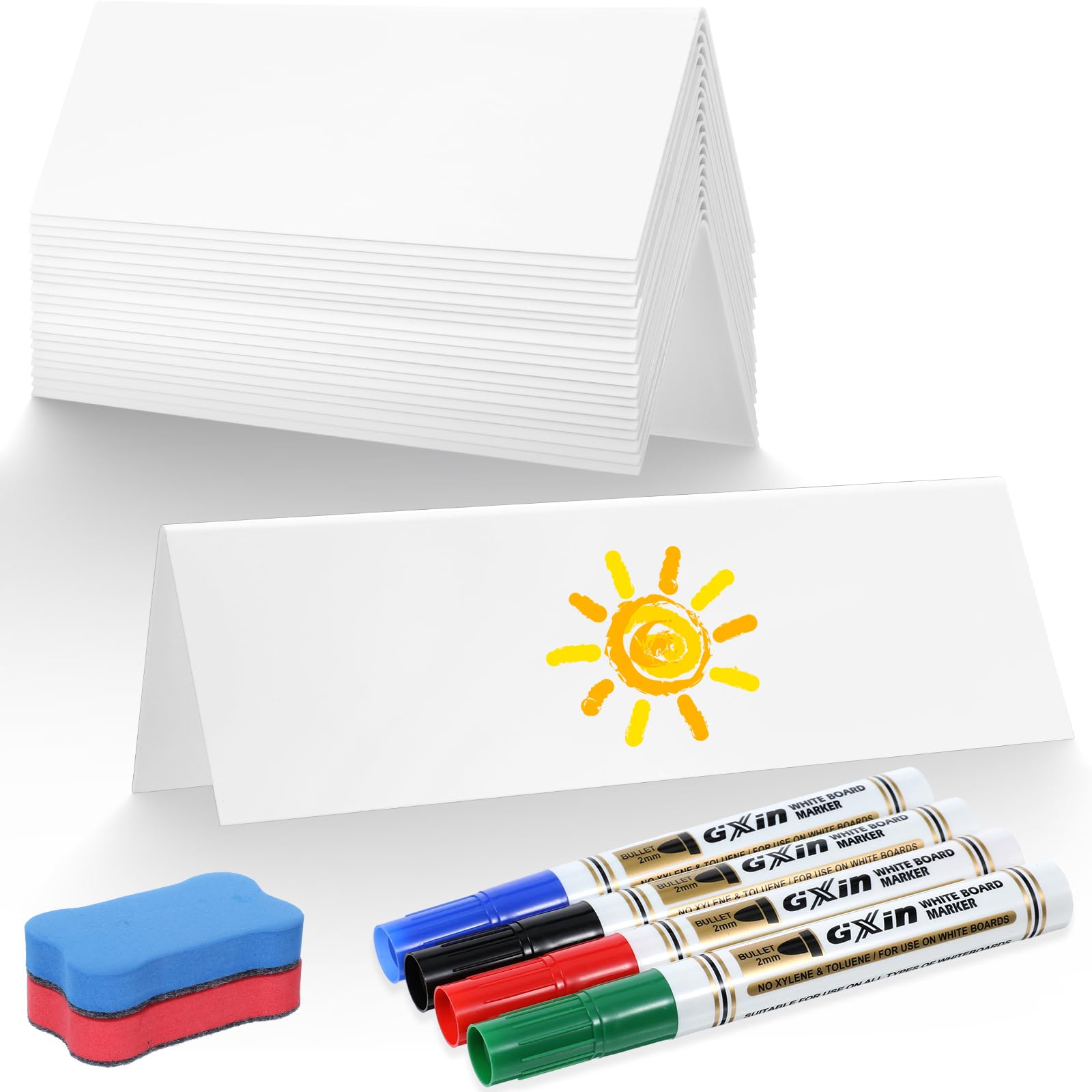 Photo 1 of 15 Pcs Dry Erase Name Tent Cards for Table, Reusable Name Cards 8.75" x 3" Desk Tents Sets with Dry Erase Markers and Erasers, Facilitate Effective Organization of Meetings and Classes