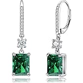 CiNily Rectangular-cut Drop Dangle Earrings for Women Hypoallergenic, Multi-color Cubic Zirconia Earrings Diamond Dangle Earrings Jewelry Gifts for Mothers Day 14K White Gold
