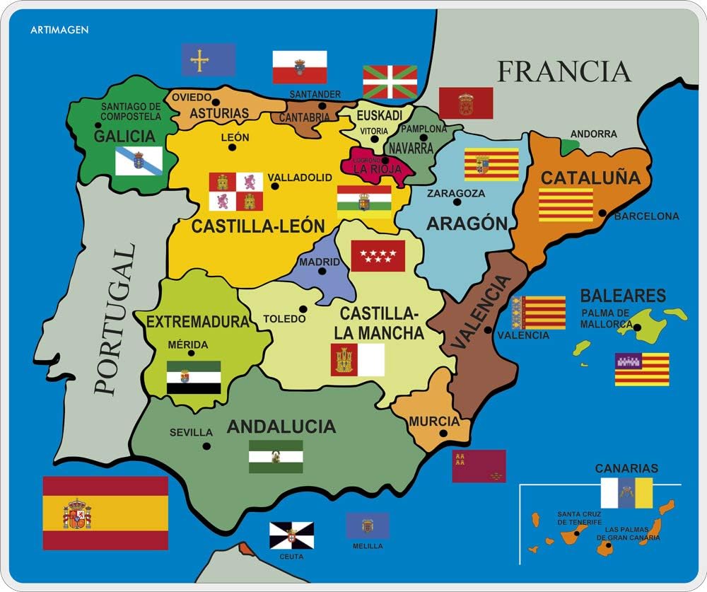 Artimagen Alfombrilla, Mouse Pad Mapa España político 245x205 mm ...