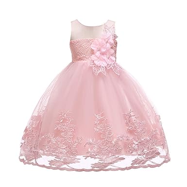 LPATTERN Kinder Mädchen Festkleid- Prinzessin A-Linie 3D Blumen-Kleid Tüllkleid Ärmellos