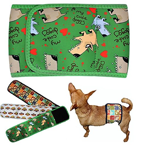 Dog Diaper for MALE Belly Band NEOPRENE Reusable Washable for SMALL and BIG  LARGE Dogs Puppy (Green DOG, XXXL: Waist 25