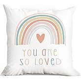 You Are So Loved Boho Rainbow Throw Pillow Cover,18"X18" Decorative Pillowcase Cushion Cover For Sofa Couch Bed,Bohemian Home Girls Room Kids Room Nursery Decor, Gift For Boho Lovers Girls Kids