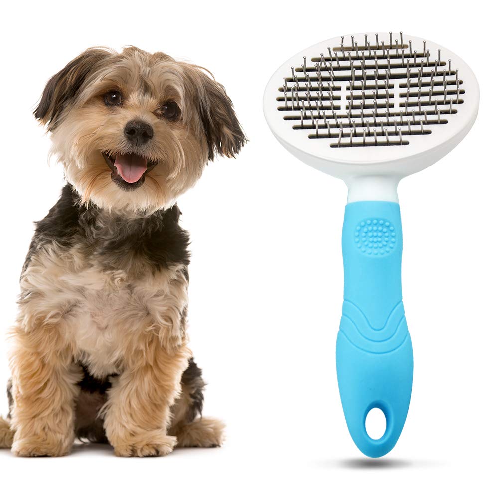 Cat Grooming Dog Brush Pet Brush for Dogs and Cats with Long or Short Hair - Comfortable Self-Cleaning Dog Combs with Rounded Ends Massage Pin Skin-Friendly Dog Shedding Blood Circulation Massage Blue