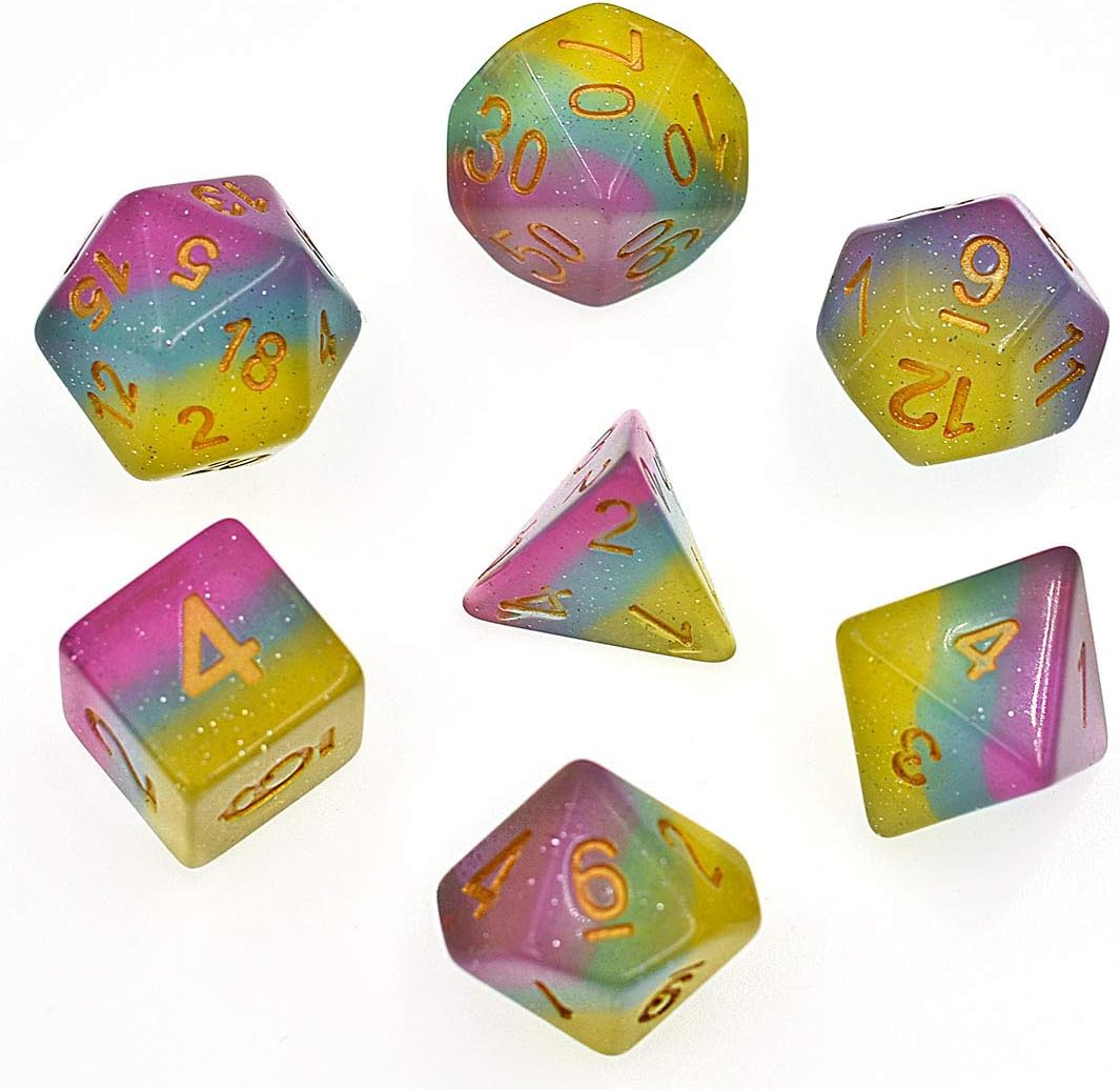 HDdais Polyhedral Transparent Galaxy Layer DND Dice Sets D&D Dice for Dungeons & Dragons Pathfinder Table Gaming Dice Collections with Velvet Bag