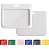 1 Pack Sliding Horizontal ID Badge Holder with Clear Window White ID Card Holder Protector Pouch for Office School ID Credit Cards Proximity Key Cards Driver’s Licenses and Passes
