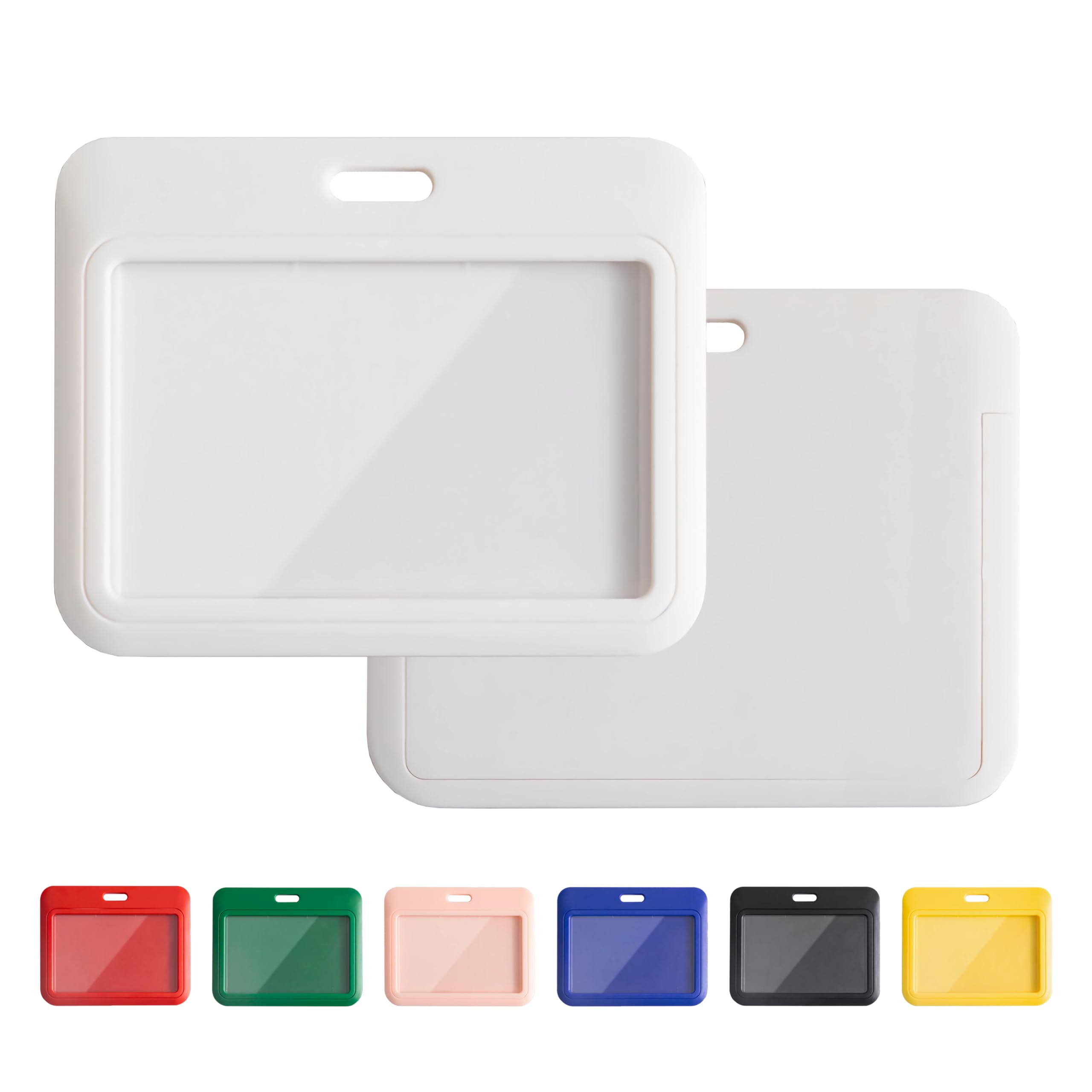 Photo 1 of 1 Pack Sliding Horizontal ID Badge Holder with Clear Window White ID Card Holder Protector Pouch for Office School ID Credit Cards Proximity Key Cards Driver’s Licenses and Passes
