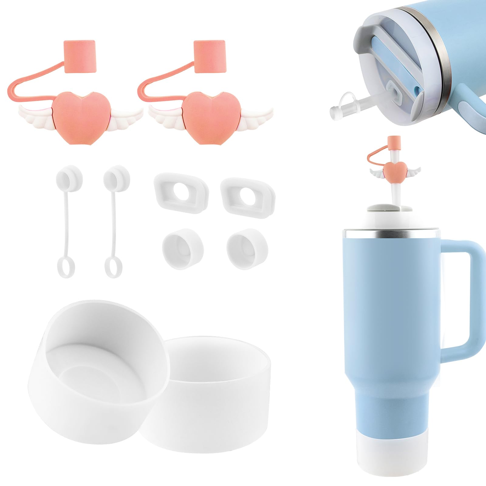 Photo 1 of 10 Pcs Stanley Cup Accessories Set Including 6 Pcs Silicone Spill Proof Stopper, 2 Pcs Straw Cover Cap for 9-10 mm Straws, 2 Pcs Silicone Boot for Stanley Cup Stanley 40oz & 30oz Tumbler (CLEAR)