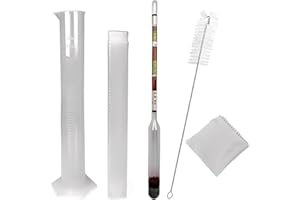 Alcohol Hydrometer and Test Jar for Wine, Beer, Mead & Cider - ABV, Brix and Gravity Test Kit, 250ml Plastic Cylinder, Cleani