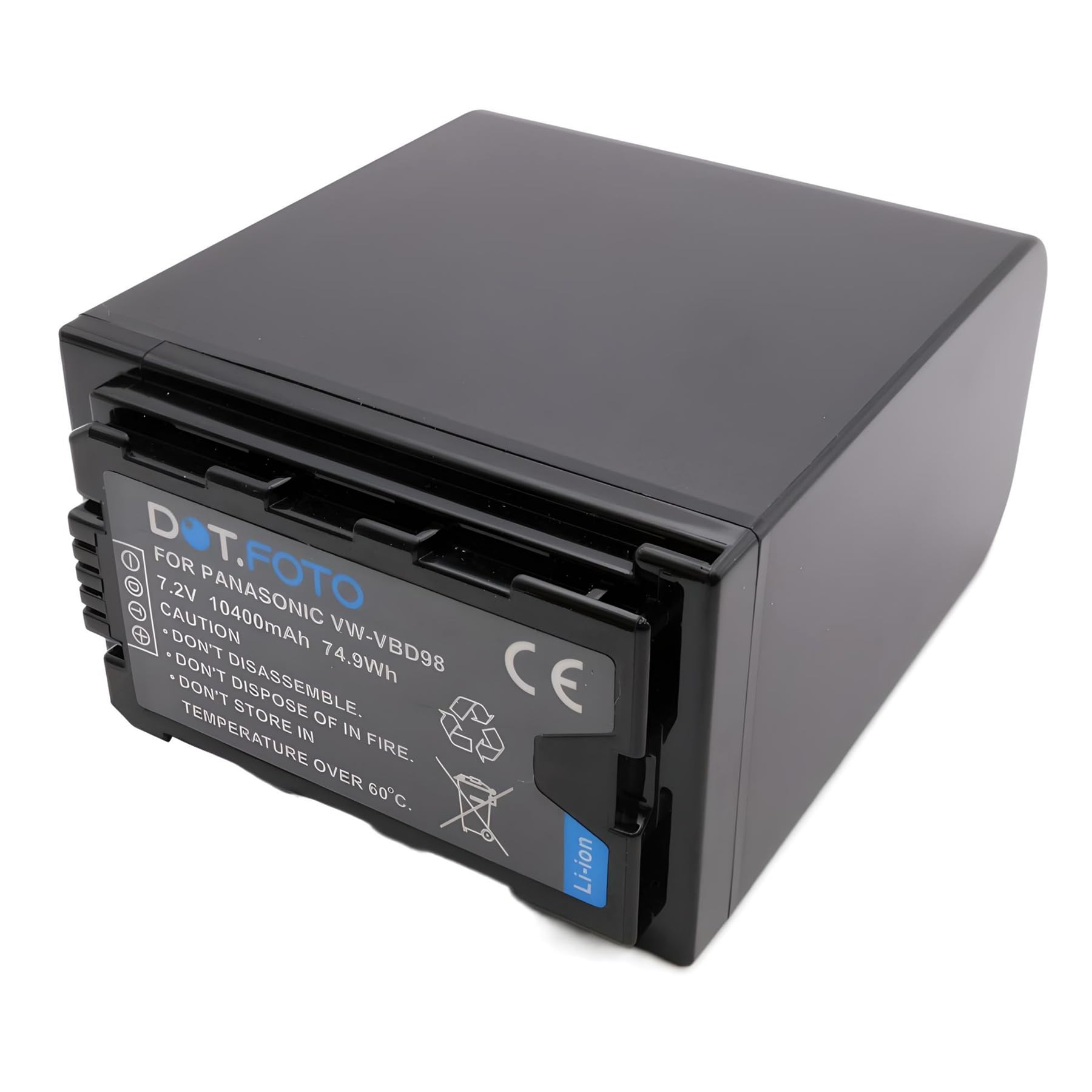 Dot.Foto VW-VBD78 Premium High Capacity 7.2v / 10400mAh Rechargeable Battery (No LED Panel) for Panasonic HC-X1000 HC-X1 AG-CX350 AG-AC30 AG-UX180 - Will not fit on Pan. original AG-BRD50 charger