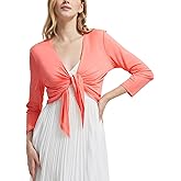 baleaf Women's Tie Front Shrugs UPF50+ Sun Protection Cropped Lightweight Summer Bolero Cardigan 3/4 Sleeve Sun Shawl Tops for Dresses Pink L