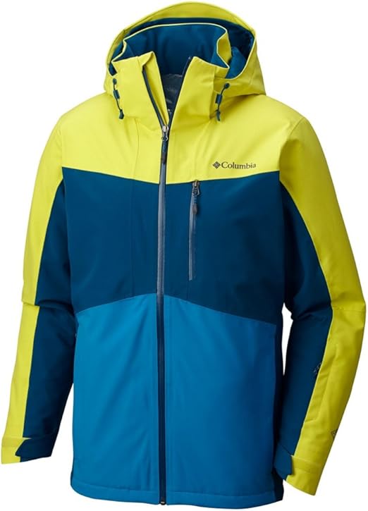 blue and yellow columbia jacket