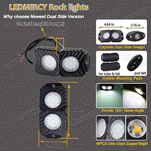 LEDMIRCY LED Rock Lights White Kit for JEEP Off Road Trucks ATV UTV Boat SUV RZR 12Pods Underglow Waterproof Light 12V-18W Trail Rig Lights Underbody Glow Shockproof Lights (12PCS-White） - Thumbnail 4