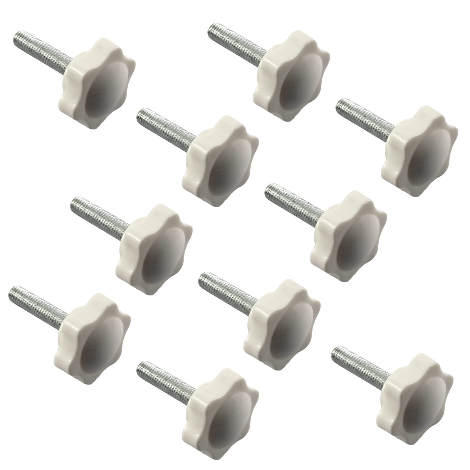 10Pcs M6x40 Star Knob Screws Thumb Screws Clamping Hand Tightening Screws Male Thread 32mm White Plastic Head Handle