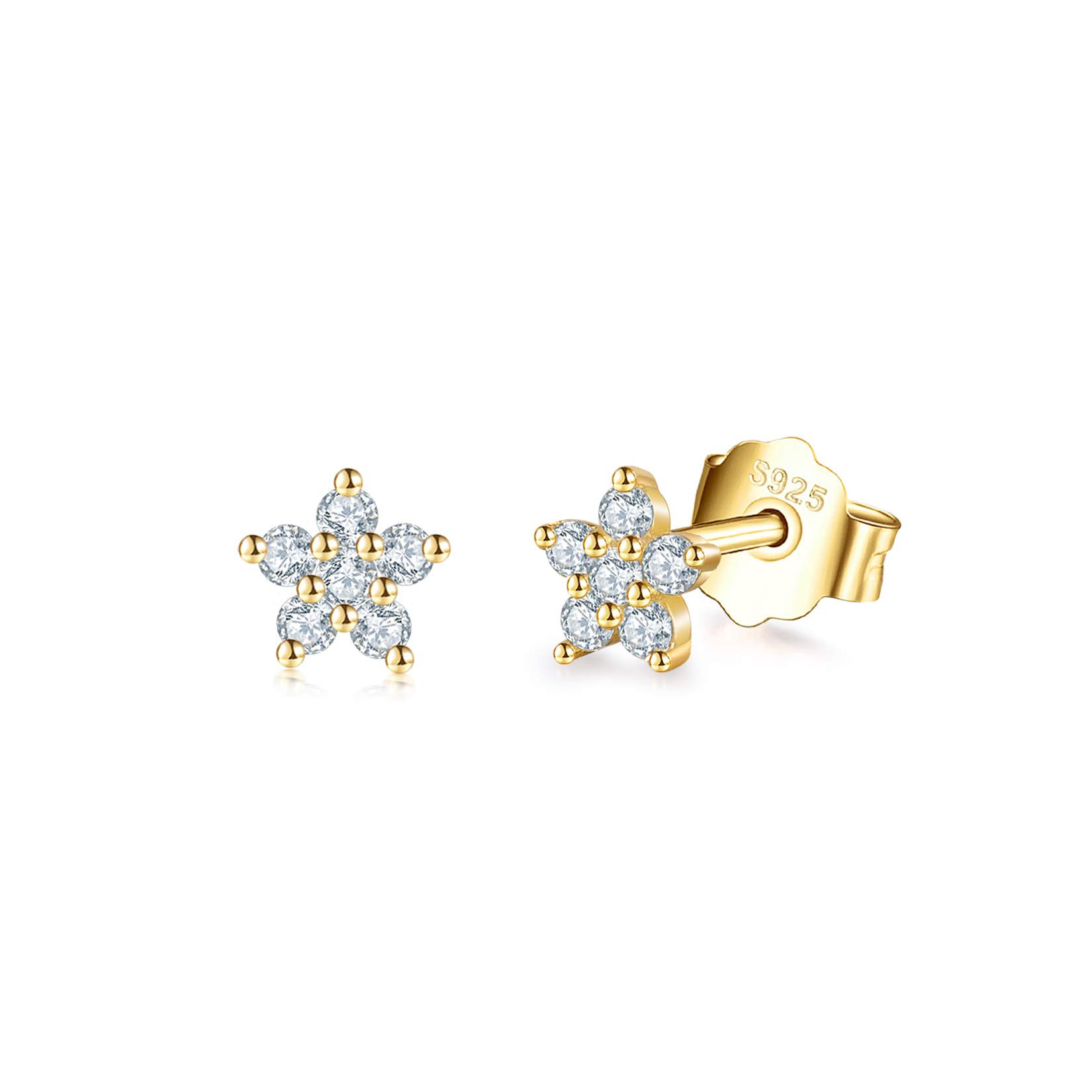 14K Gold Plated Stud Earrings for Women Girls, Tiny Flower Stud Earrings Small 925 Sterling Silver Hypoallergenic Cubic Zirconia Helix Cartilage Earrings Piercing Sleeper Studs, 5mm — image 1
