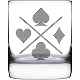 Bevvee Poker Card Suits - Whiskey Rocks Glass - Poker Players Gifts & Decor - 10.25 oz