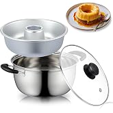 LemonRoad 2.7 Qt Thicken Flan Mold Double Boiler Stainless Steel | with Aluminum Flan Mold and Glass Lid, for Making Ring Cake, Pudding, Melting Chocolate, Custards, Baking Supplies