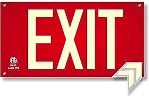 Photoluminescent Exit Sign Red W/Holes and Hardware - Aluminum - UL 924 Code Approved/IBC/NFPA 101) Made in USA | NightBright USA Part Number ULR-050-HH