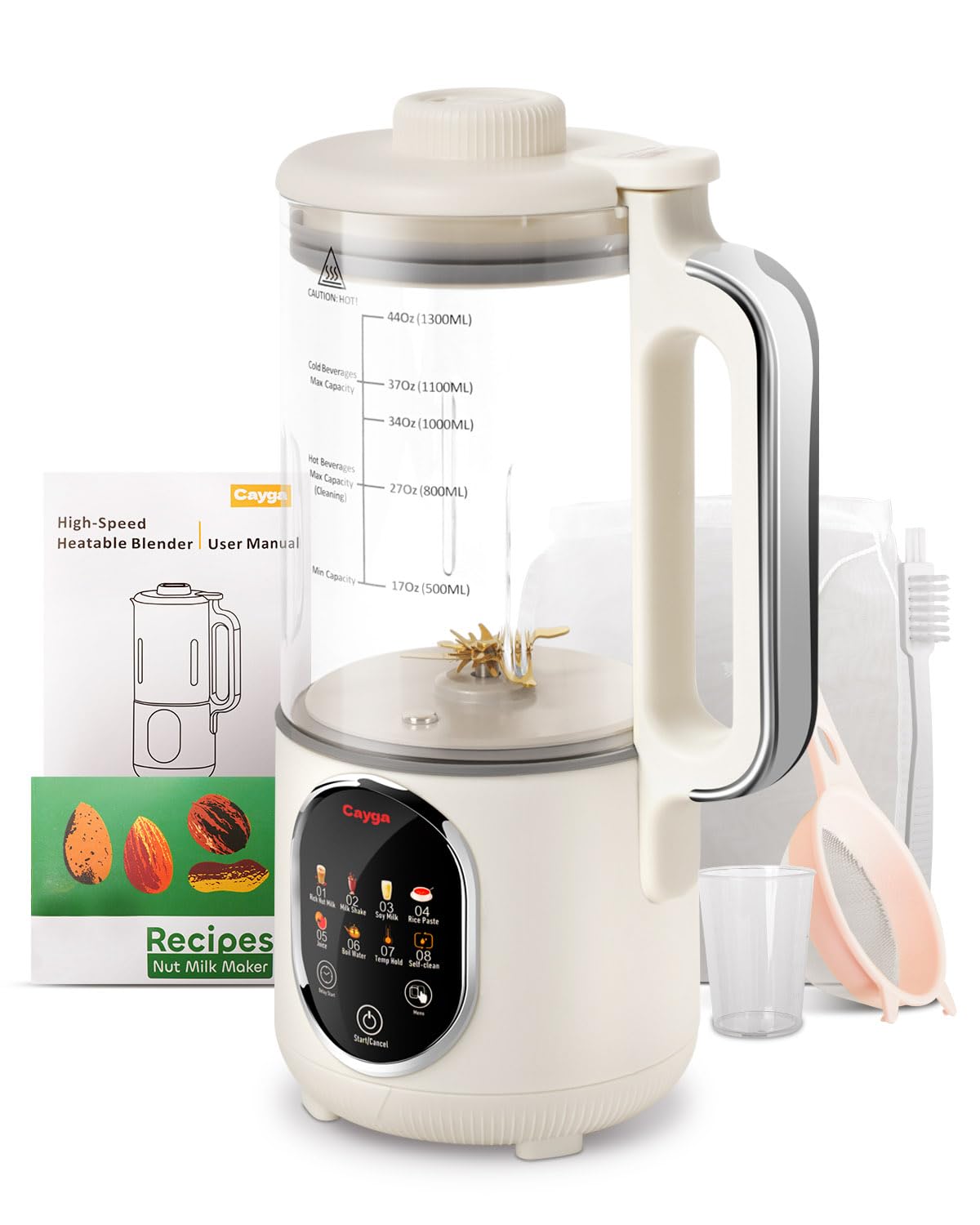 Photo 1 of Cayga 44oz Homemade Nut Milk Maker Machine Soy Milk Maker Homemade Almond, Oat, Juice, Coconut for Plant-Based Drinks with Self Clean, Boil Water, Delay Start, Keep Warm, 12-Hour Smart Timer