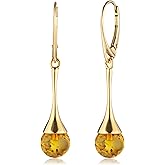 Amber by Mazukna Ball Bead Earrings for Women – Gold-Plated 925 Sterling Silver Drop Earrings with Natural Baltic Amber, Lightweight Dangle Jewelry Gift for Everyday Elegance